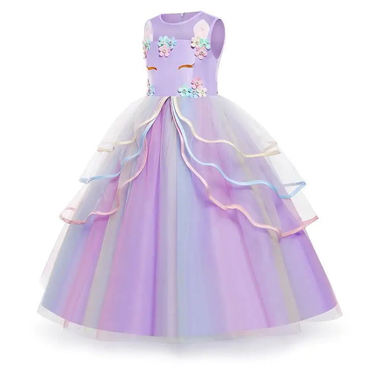 Unicorn Flower Applique Princess Ball Gown Dress