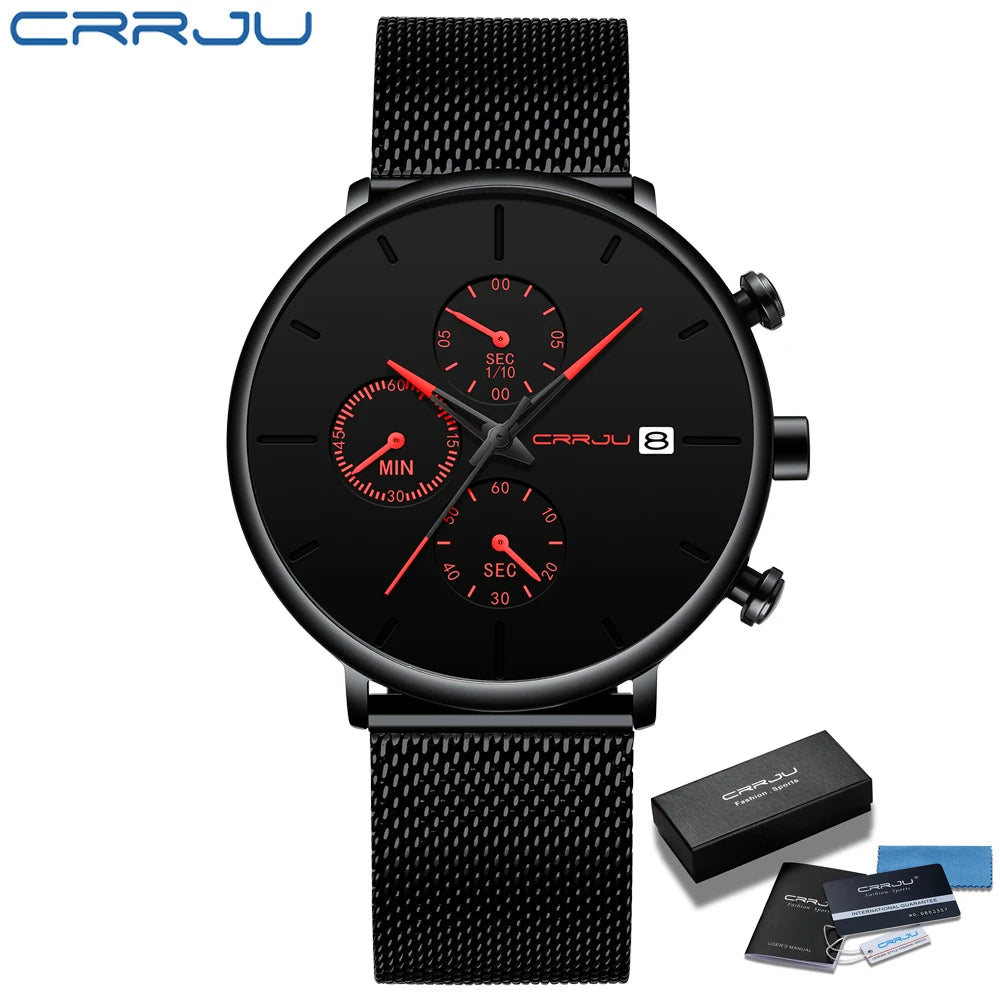Mens Watches Luxury Sport Wrist Watch Unique Design Stainless Steel Auto Date Mesh Strap Men Fashion Casual Quartz Watches