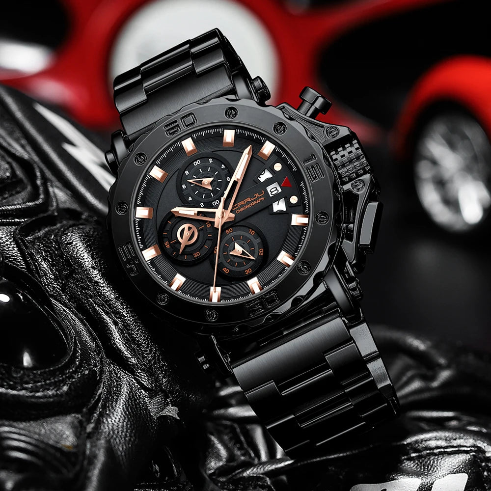 Watch for Men Top Brand Luxury Big Dial Stainless Steel Waterproof Chronograph Wristwatches with Date Relogio Masculino