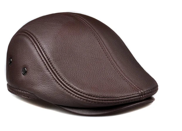 Men's outdoor leather hat winter Berets male warm Ear protection cap 100% genuine leather dad hat