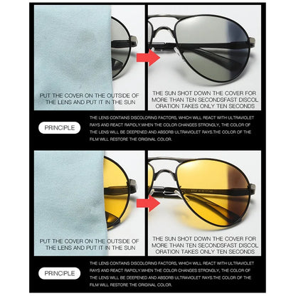 Pilot Sunglasses Men Polarized Driving Photochromic Glasses Women Smart Discoloration Day Night Vision Lenses