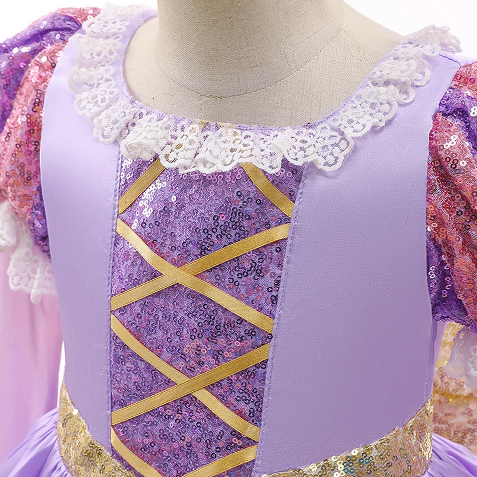 Rapunzel Princess Girl Dress Cosplay Tangled Halloween Party Vestido  Birthday Christmas
