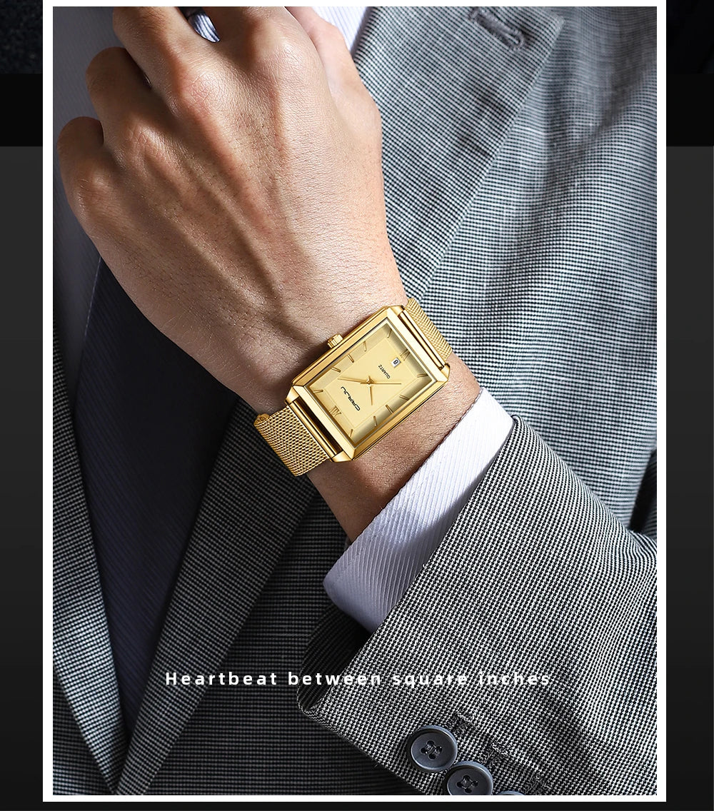 Watch Men Top Brand Luxury Square Golden Quartz Stainless Steel Waterproof Wrist Watch Relogio Masculino