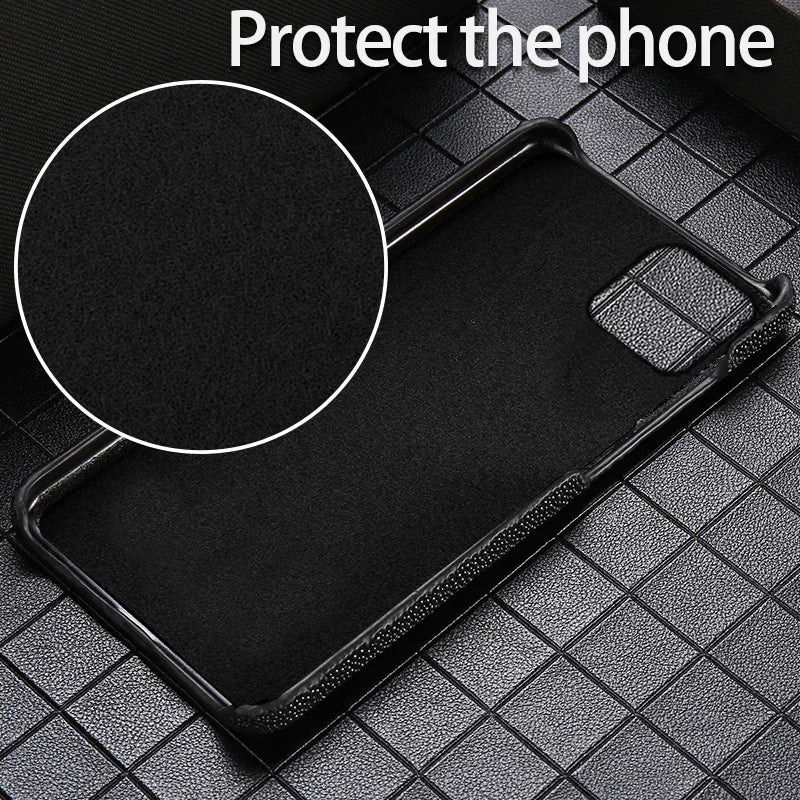 Genuine Stingray Leather Phone Case for iPhone 16 15 14 Pro Max Plus 14Pro 15Pro max Luxury Shockproof Back Cover