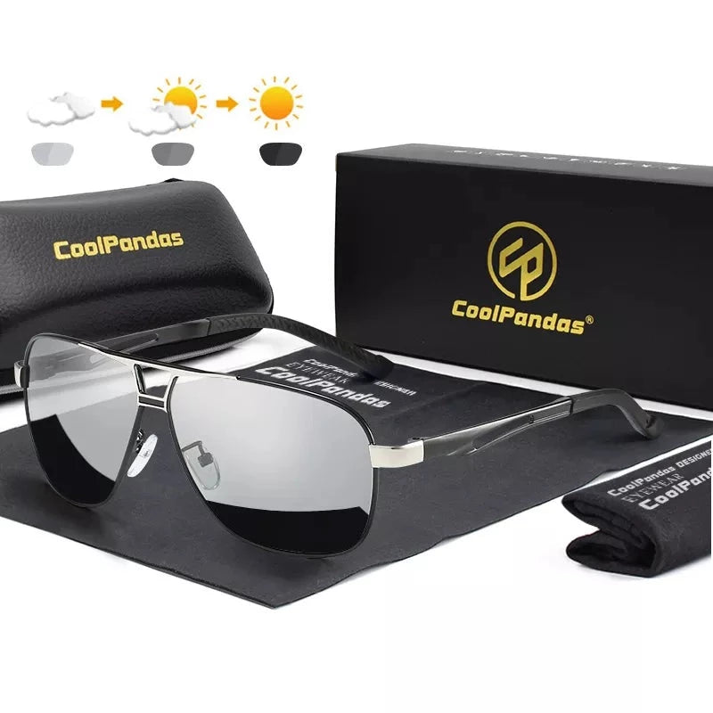 Photochromic Polarized Square Aluminum Sunglasses for Men UV400