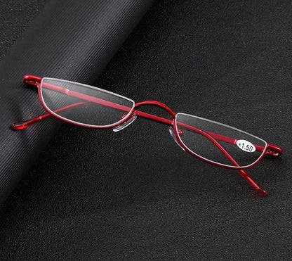 Cat Eye Reading Glasses Metal Half Frame Presbyopia Glasses Ultra-Light Small Rimless Hyperopia Spectacles Readers +2