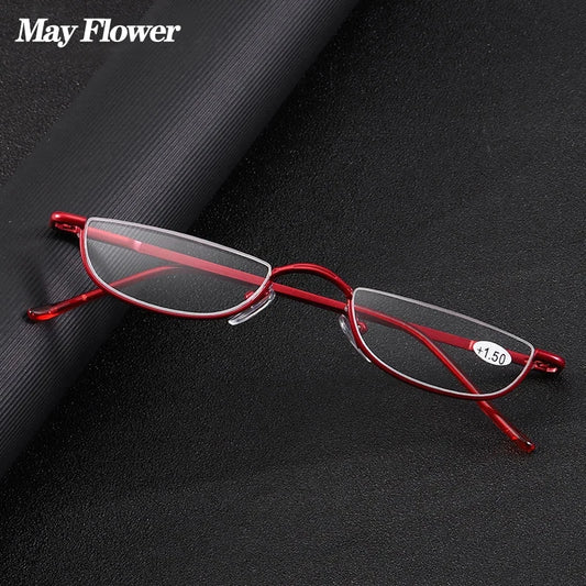 Red Cat Eye Reading Glasses with Lightweight Metal Half Frame