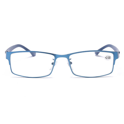 Men Reading Glasses Metal Frame Rectangle Blue Presbyopia Eyewear Women TR90 Spring Leg Eyeglasses Clear Lens