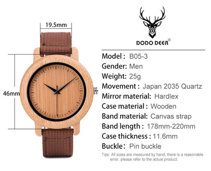 Bamboo Wooden Quartz Wristwatch for Lover Nylon Strap Couple Customize Watches