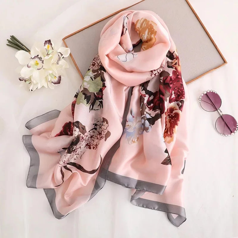 Women Summer Silk Scarves Shawl Lady Wrap Soft Female Echarpe Designer Beach Stole Bandana foulard muffler