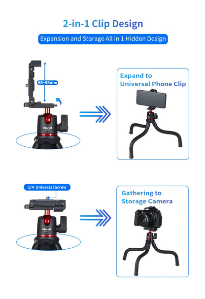 Flexible Octopus Tripod Smartphone DSLR SLR Vlog Tripod Travel Portable 2 in 1 Tripod Extend 1/4 Screw Magic Arm