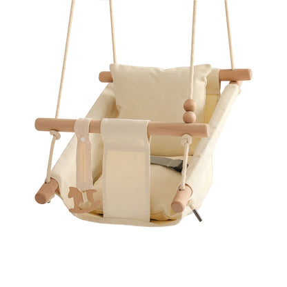 Let‘s Make Baby Swing Chair Canvas Hanging Wood Recliner Children Baby Rocker Toy Safety Baby Bouncer Outside Chair Toy Rocker