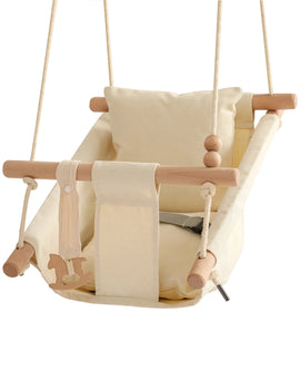 Let‘s Make Baby Swing Chair Canvas Hanging Wood Recliner Children Baby Rocker Toy Safety Baby Bouncer Outside Chair Toy Rocker