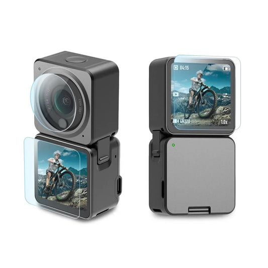 3 in 1 Lens + Front and Back LCD Display 9H 2.5D Tempered Glass Film for DJI Action 2 Screen Protector