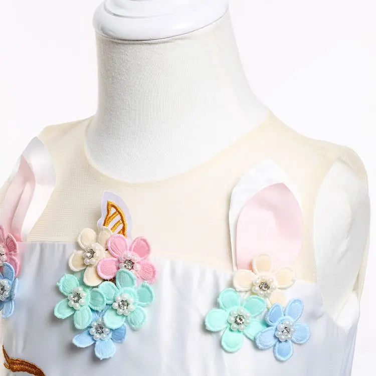 Unicorn Flower Applique Princess Ball Gown Dress