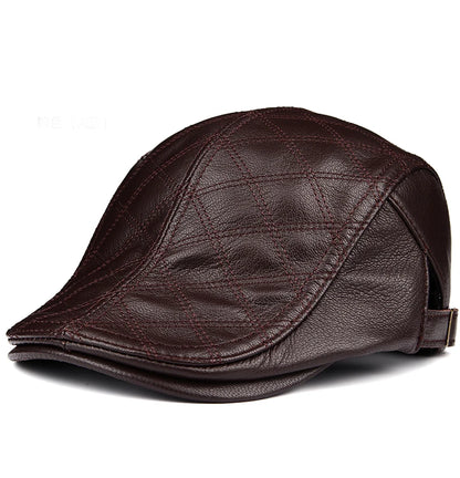 Winter Unisex Genuine Leather Duckbill Thin Berets Hats For Men/Women Leisure Black/Brown Fitted Cabbie Bonnet