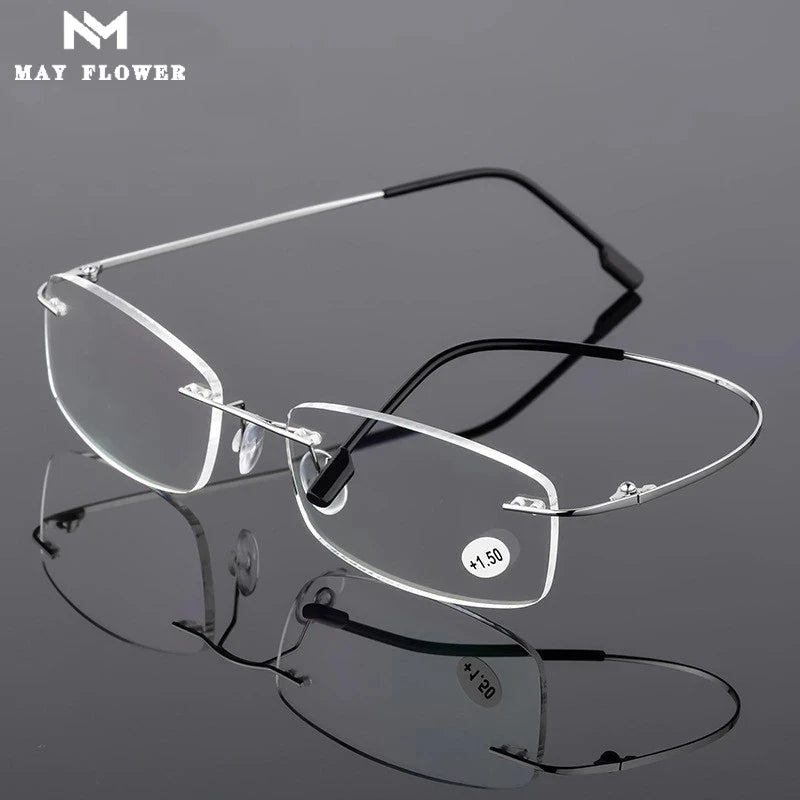 Brown Rimless Reading Glasses with Lightweight Memory Alloy Frame