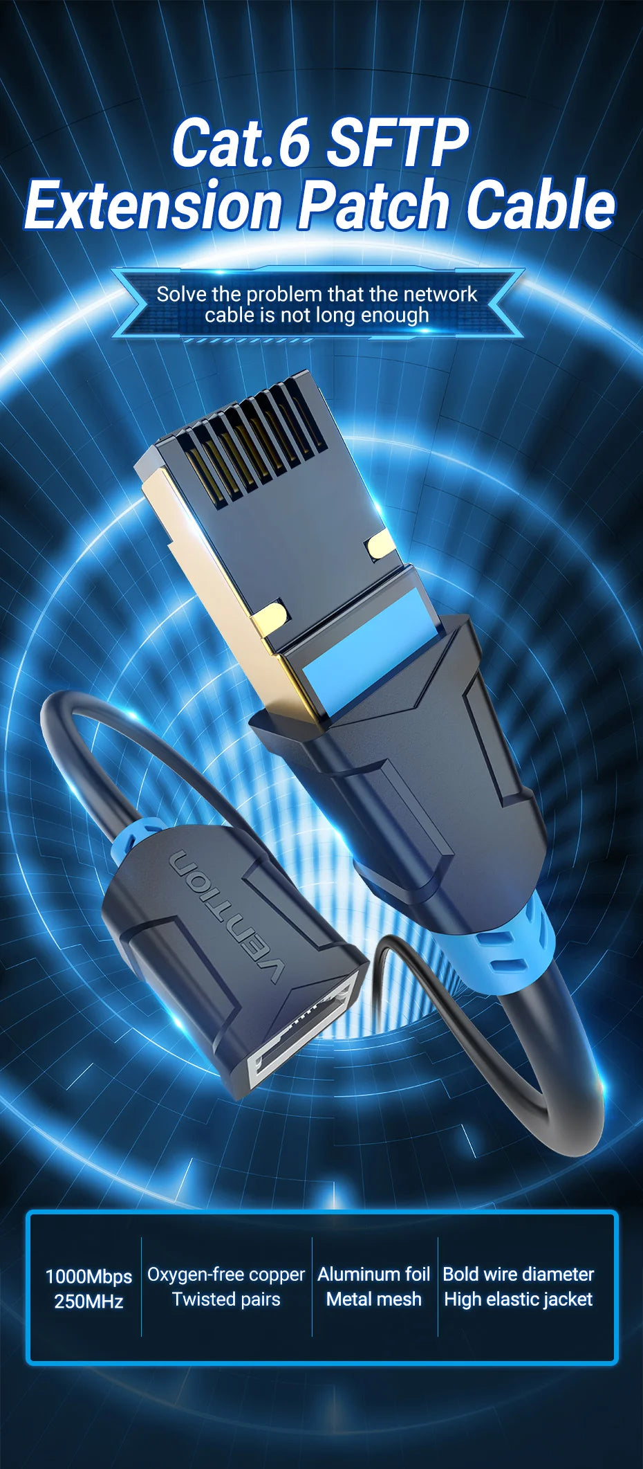 Ethernet Extension Cable RJ45 Cat6 SFTP Male to Female Extension Patch Cable Adapter for PC Laptop Cat6 Ethernet Cable