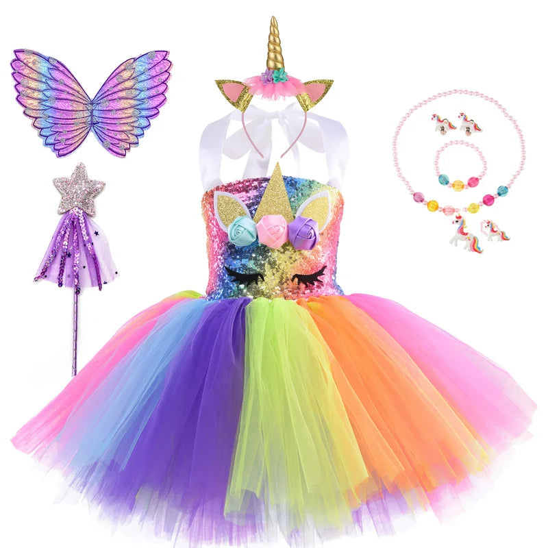 Unicorn Princess Tutu Dress with Sequins for Party Dance Halloween and Birthday Costume