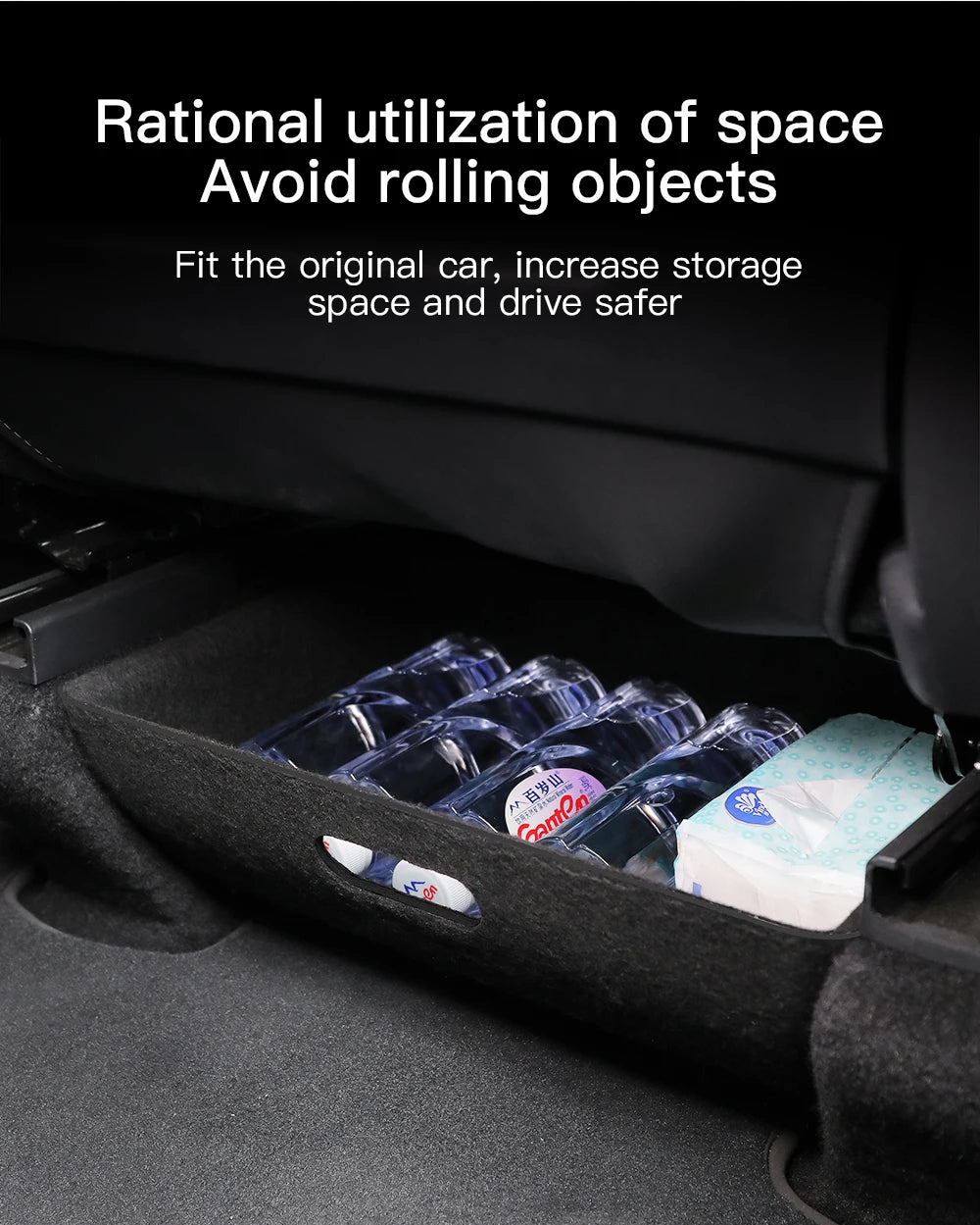 Under Seat Storage Drawer Organizer for Tesla Model Y 2021 2024 Felt ABS Hidden Storage Box