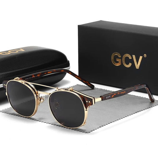 Double Layer Removable Lens Polarized UV400 Gothic Retro Steampunk Sunglasses for Men Women