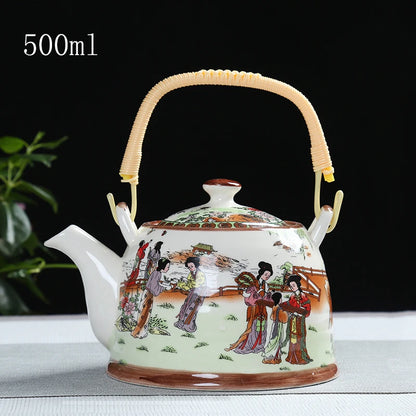 Porcelain Teapot with Strainer Net High Capacity 500 900ML Traditional Retro Ceramic Tea Set