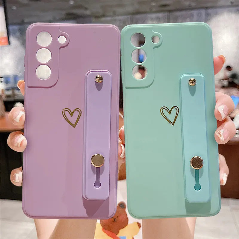 Love Heart Wristband Holder Phone Case For Samsung S24 S23 S22 S21 Plus Note 20 Ultra S20 FE Soft Cover
