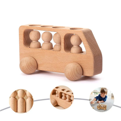 1Set Montessori Wooden Toys for Kids Wooden Peg Dolls Bus Car Children Educational Toys Beech Wood Car Blocks Baby Birthday Gift