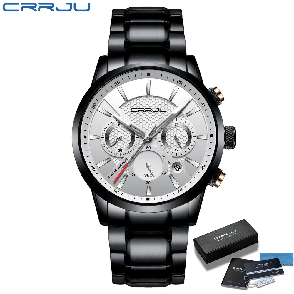 Business Men Watch Fashion Blue Date Chronograph Stianless Steel Wristwatch Mens Casual Waterproof Clock