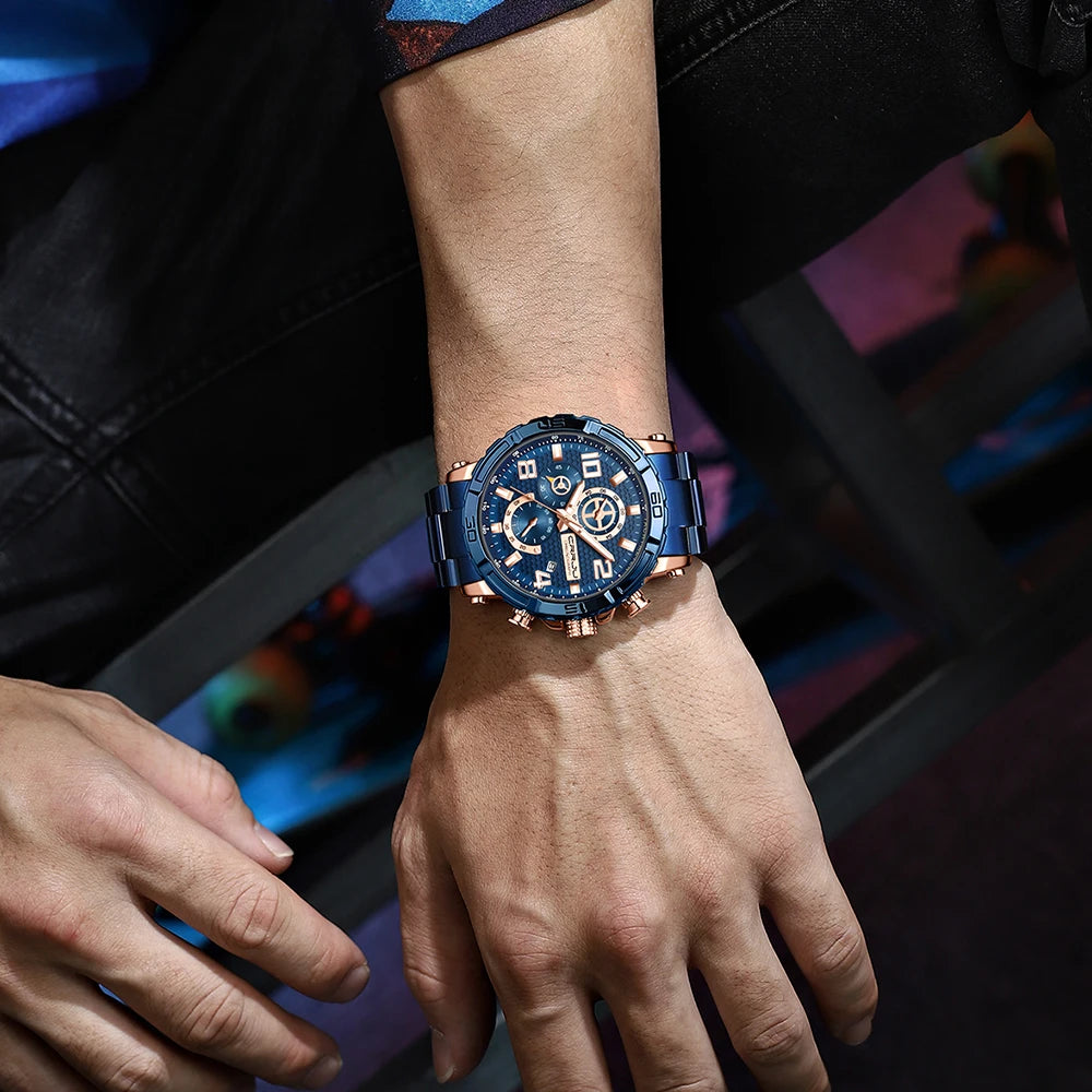 Men Watches Big Dial Waterproof Stainless Steel with Luminous handsDate Sport Chronograph Watches Relogio Masculino