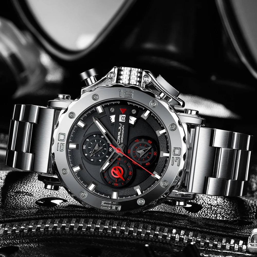 Watch for Men Top Brand Luxury Big Dial Stainless Steel Waterproof Chronograph Wristwatches with Date Relogio Masculino