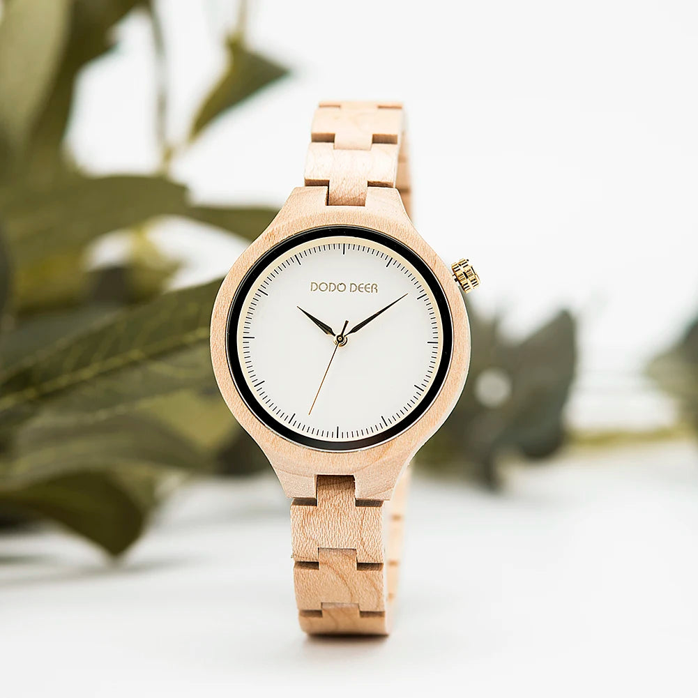 Casual Fashion Ladies Watches Maple Wood Wristwatch Quartz