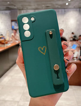 Love Heart Wristband Holder Phone Case For Samsung S24 S23 S22 S21 Plus Note 20 Ultra S20 FE Soft Cover