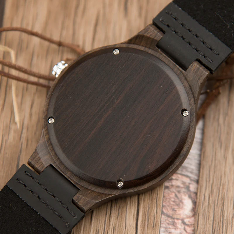 Black Men Wristwatch Quartz Wooden Watch Logo Designs Special Gift With Leather Band Wood Watches