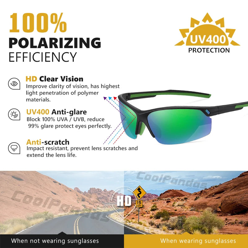 Outdoor Sports Men Sunglasses Polarized UV400 Goggles Ultralight TR90 frame