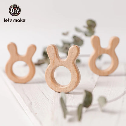 Let's Make 1PC Baby Teether Animal Wood Rings Unicorn Camera Hedgehog Food Grade Wooden Teether Nursing Pendant Teething Toys