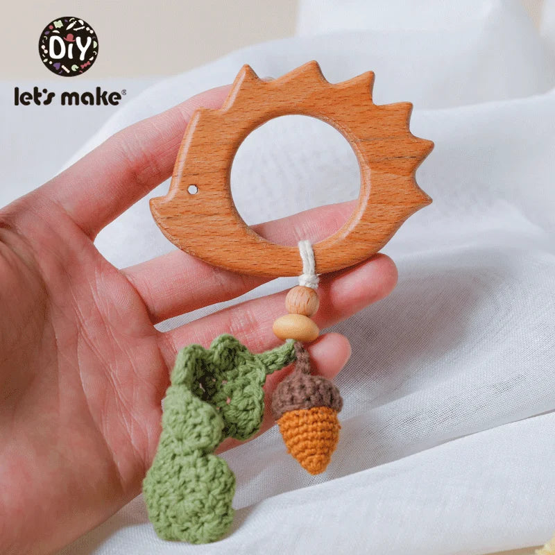 Let's Make 1pc Baby Teether Toys Wooden Animals Birds Pendant Olive Oil Beech Wood Crochet Beads Baby Rattle Stroller Kids Gifts