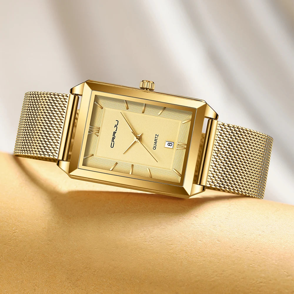 Watch Men Top Brand Luxury Square Golden Quartz Stainless Steel Waterproof Wrist Watch Relogio Masculino