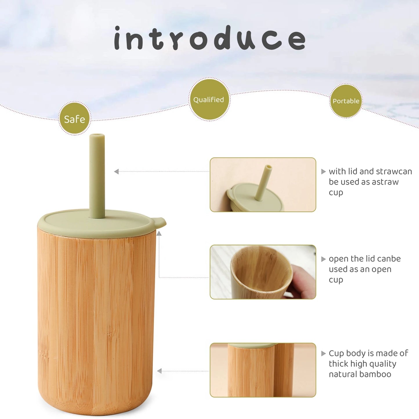 Let's Make 1pc Wooden Water Bottles School Kids Cup Silicone Soft Straw Cups Children's Learning Drinkware Baby Feeding Bottle