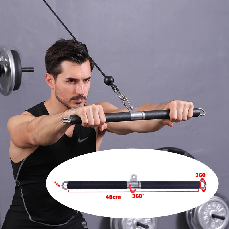 Back Strength Rowing Training Handle Set for Cable Machine Rotating LAT Pulldown Straight Bar TPE Grip Muscle Workout Equipment