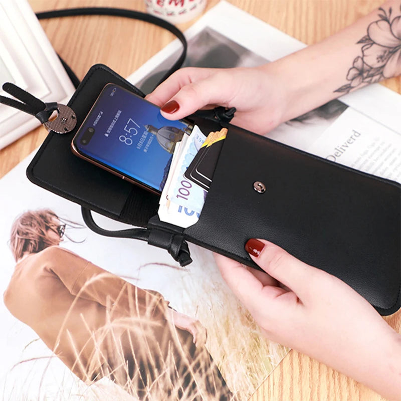 Cell Phone Bag Transparent Waterproof Touch Shoulder Bag Tassel Leather Smartphone Wallet Women Purse Card Pouch