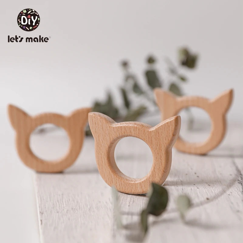 Let's Make 1PC Baby Teether Animal Wood Rings Unicorn Camera Hedgehog Food Grade Wooden Teether Nursing Pendant Teething Toys