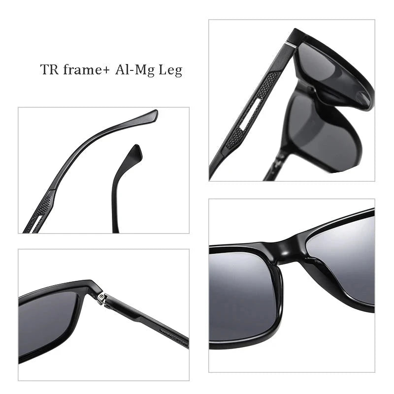 Men Driving Sunglasses Al-Mg Legs Men UV400 Polarized Square TR Frame Male