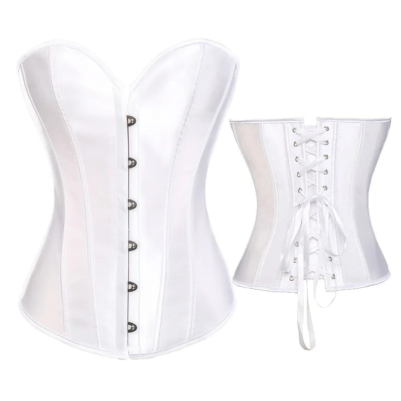 Bustiers & Corsets Gothic Steampunk Corset Lace Up Boned Overbust Bustier Tops Waist Trainer Corselet Satin Strapless Corsages