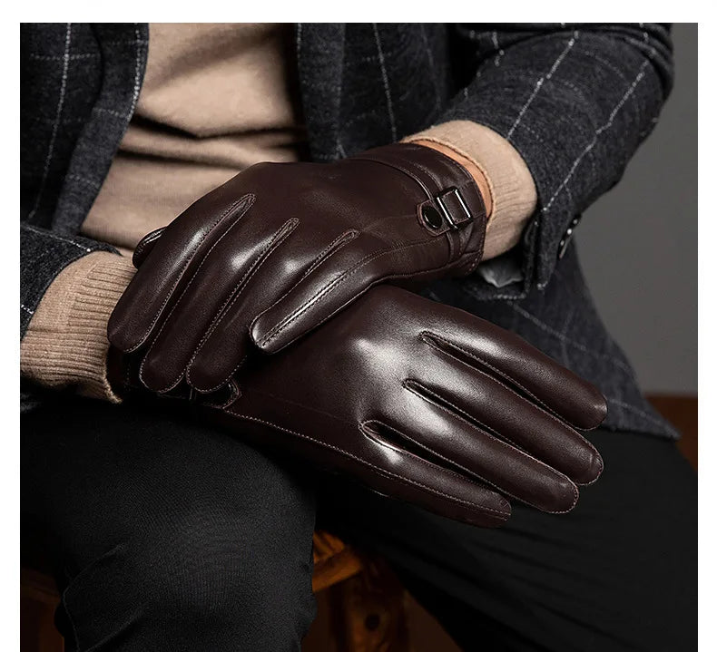 Sheepskin High Quality Autumn Winter Genuine Leather Gloves Men Driving Mittens Warm Touch Screen