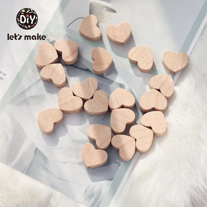 Let's Make 10pc Baby Teether Wooden Beads BPA Wooden Rodent Animal Heart Shape Teething Bead DIY Baby Pacifier Chain Accessories