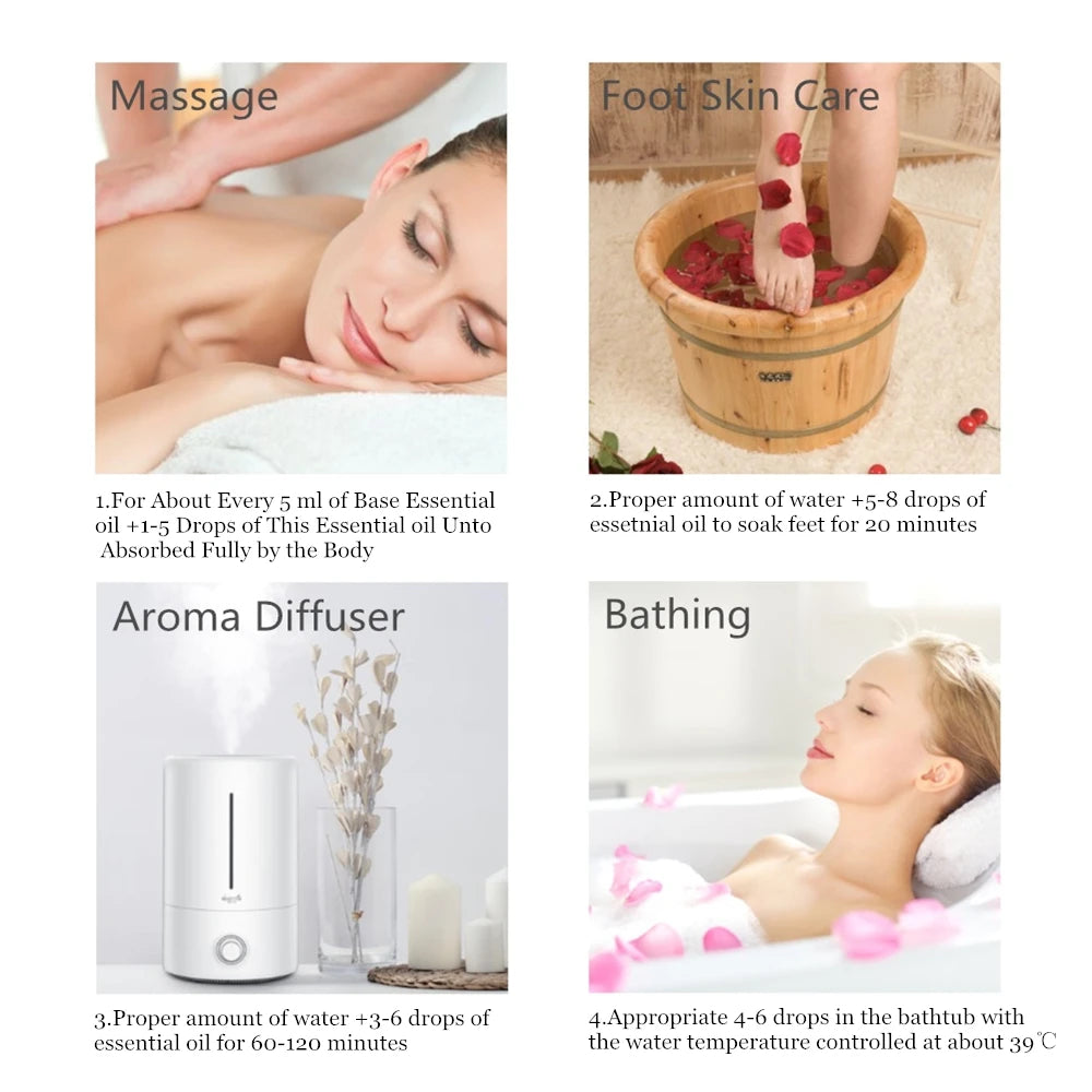 10ML Pure Tea Tree Essential Oil Diffuser Ylang Ylang Vanilla Lavender Lemongrass Citronella Geranium Lavender Rose Oil