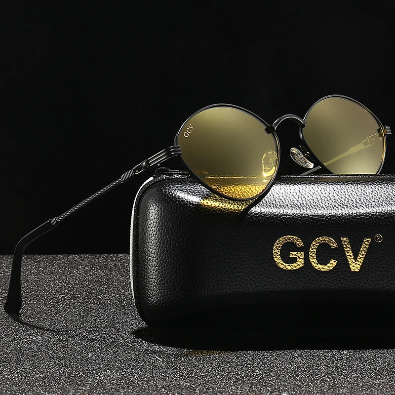 Cat Eye Titanium Alloy Polarized UV400 Retro Punk Sunglasses for Men Women Vintage Fashion Eyewear