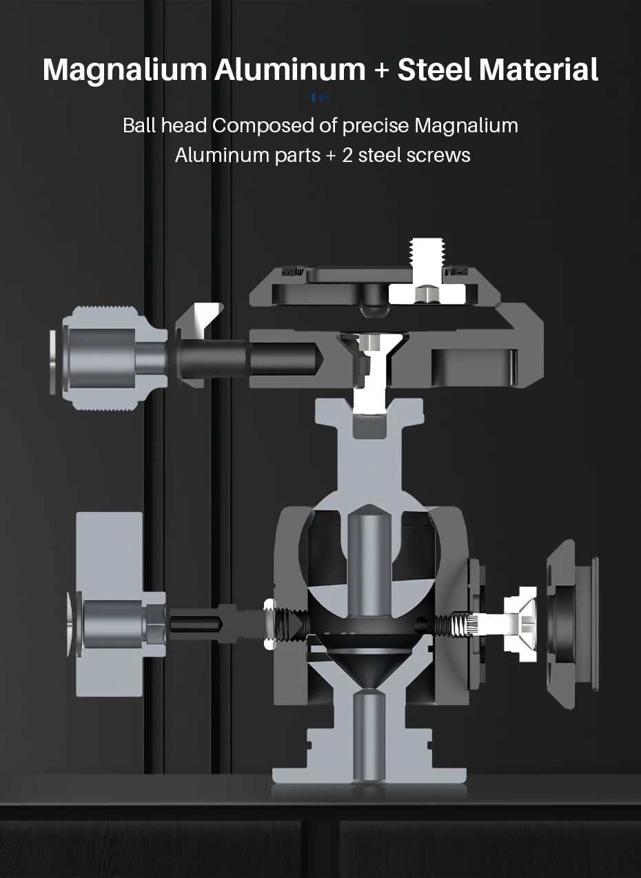 Arca Swiss Plate Tripod Head Ballhead Extend Cold Shoe Ball Head for LED Light Microphone 10KG Playload DSLR Tripod Head