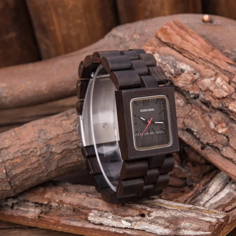 Women Watches Top Brand Luxury Ebony Wood Quartz Wristwatch